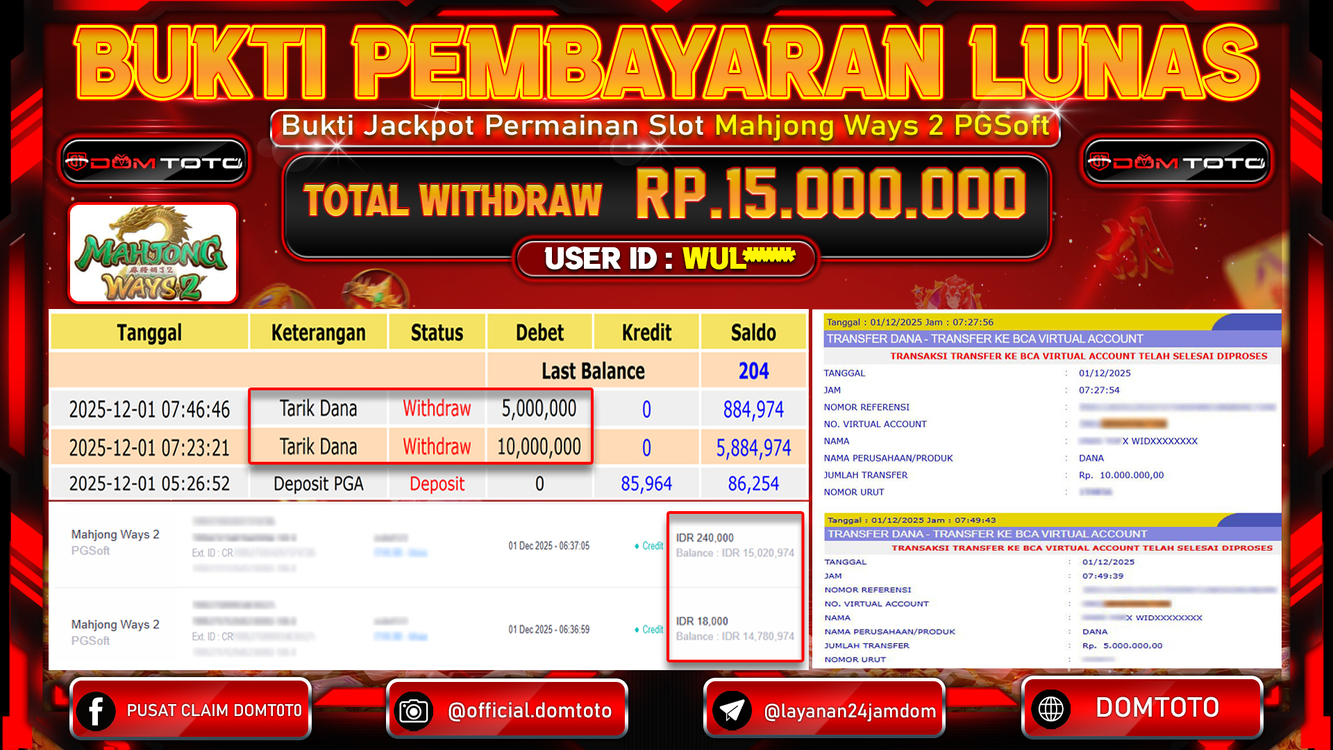 JACKPOT  SLOT  Mahjong Ways 2 PGSoft 01 DECEMBER 2025